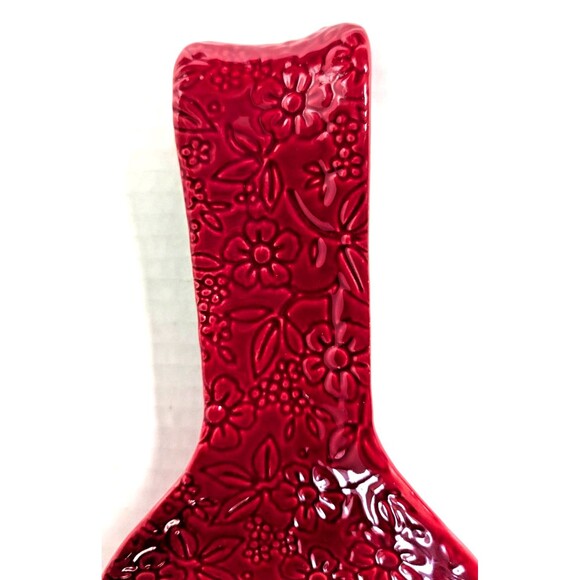 Holiday Red Floral Kitchen Spoon Rest Utensil Holder Ceramic 9.5-In Gift NEW - Picture 3 of 6